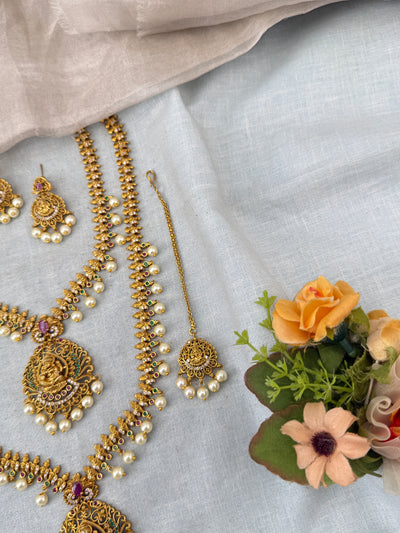 Antique Semi Bridal Lakshmi Pendant  Necklace Set Combo | N0343
