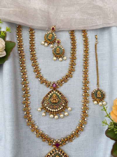 Antique Semi Bridal Lakshmi Pendant  Necklace Set Combo | N0339