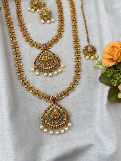 Antique Semi Bridal Lakshmi Pendant  Necklace Set Combo | N0339