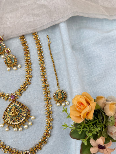 Antique Semi Bridal Lakshmi Pendant  Necklace Set Combo | N0339