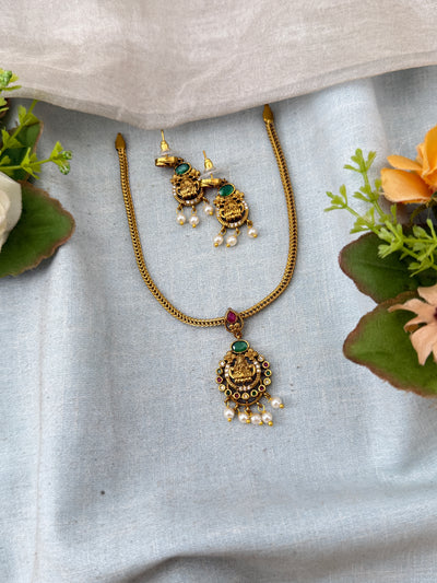 Antique Lakshmi Stone Short Necklace Set  | N0313