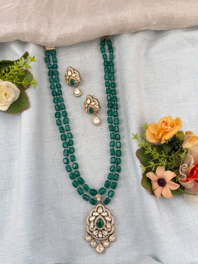 Premium Pearl Mid - Long Layer Pendant Mala Necklace Set  | N0352