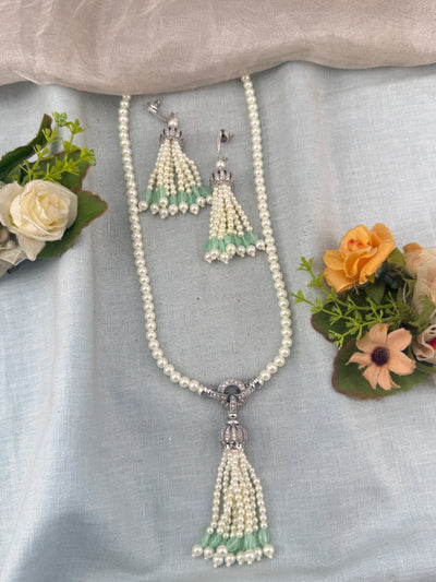 Premium Pearl Mid - Long Stone Pendant Mala Necklace  | N0361 A