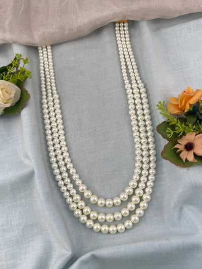 Premium Layer Stone Pendant Pearl Mala Necklace Set  | N0353