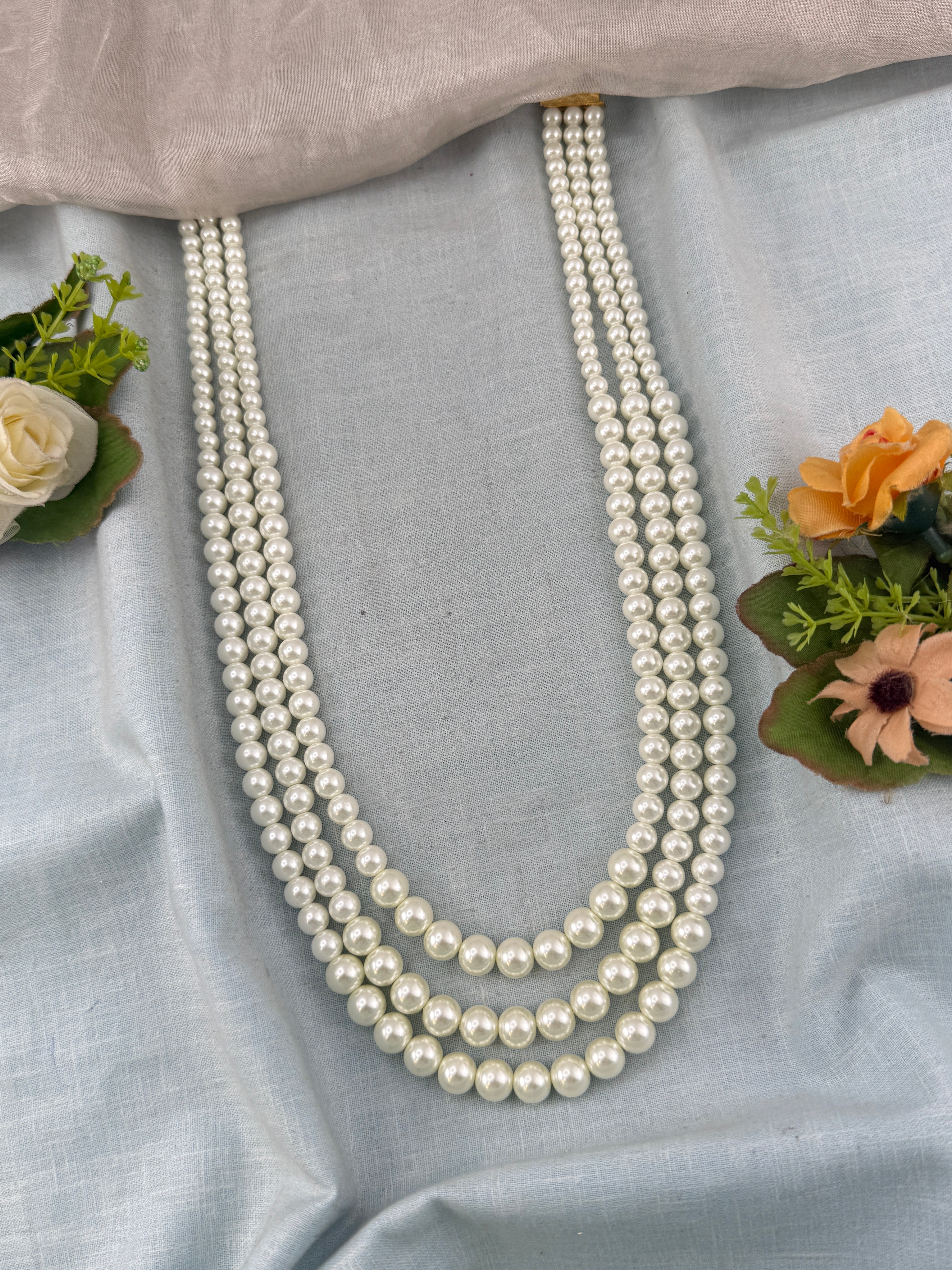 Premium Layer Stone Pendant Pearl Mala Necklace Set  | N0353