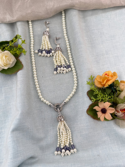Premium Pearl Mid - Long Mala Necklace Set  | N0361 B