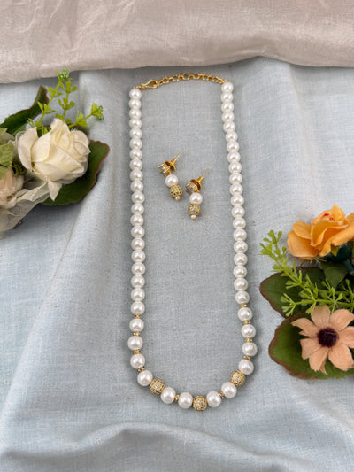 Premium Layer Stone Pendant Pearl Mala Necklace Set  | N0360 B
