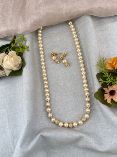 Premium Layer Stone Pendant Pearl Mala Necklace Set  | N0360 D