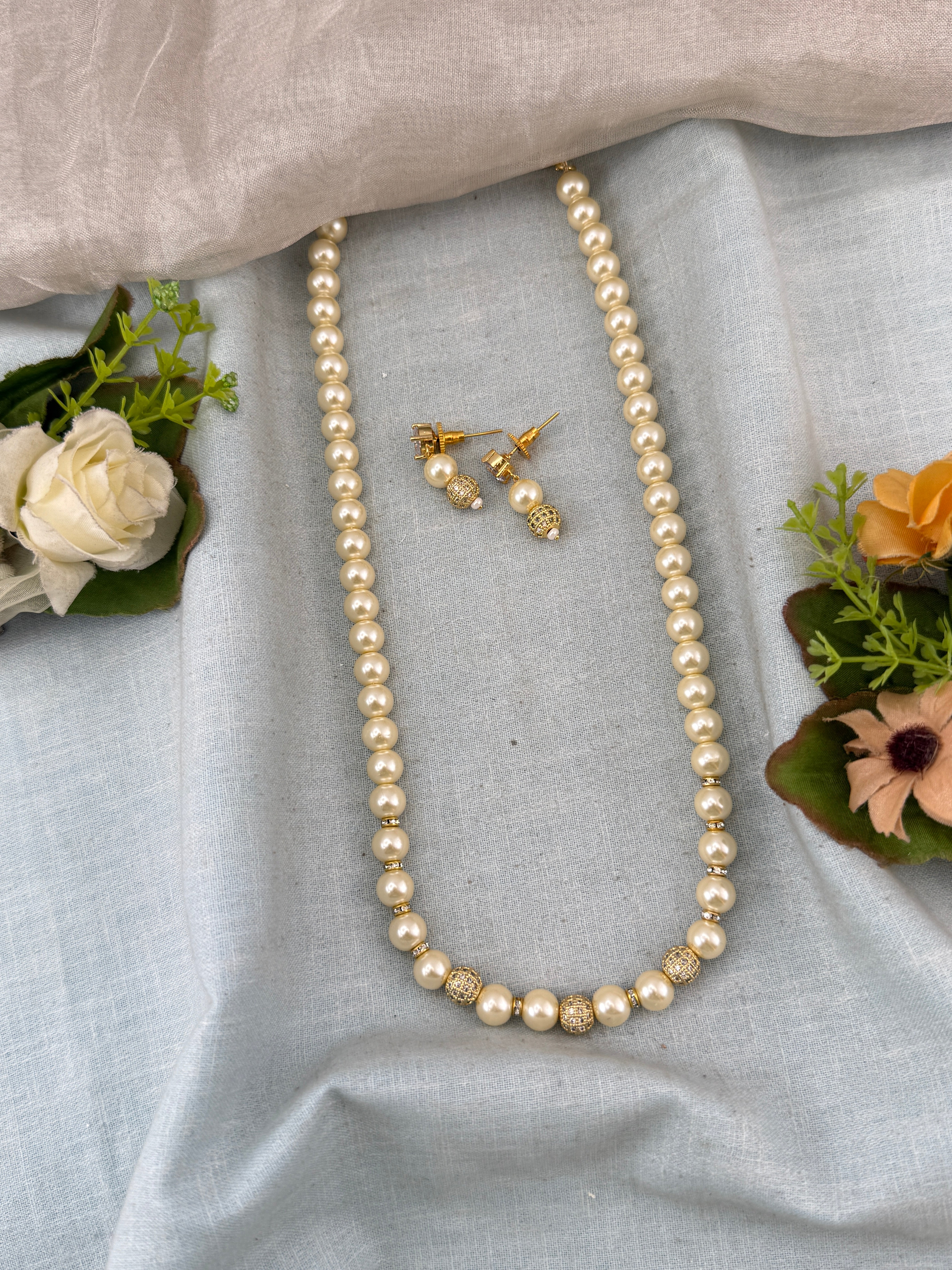 Premium Layer Stone Pendant Pearl Mala Necklace Set  | N0360 D