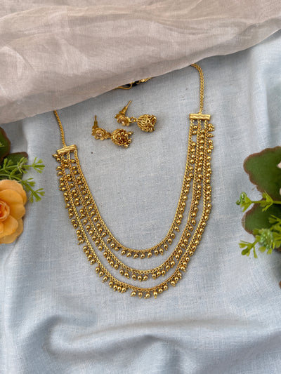 Premium Gold Beads Layear Mala Necklace  | N0356
