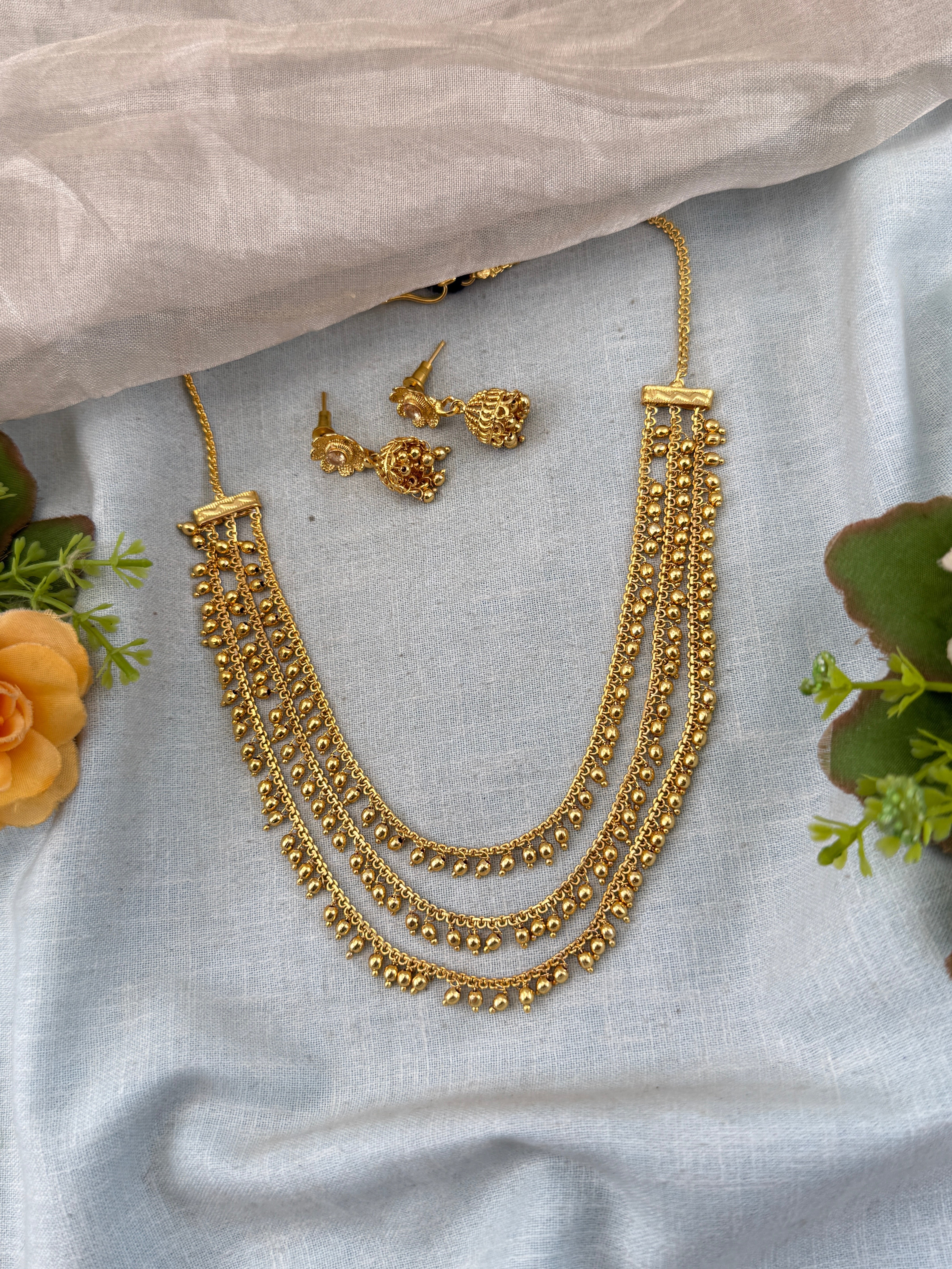 Premium Gold Beads Layear Mala Necklace  | N0356
