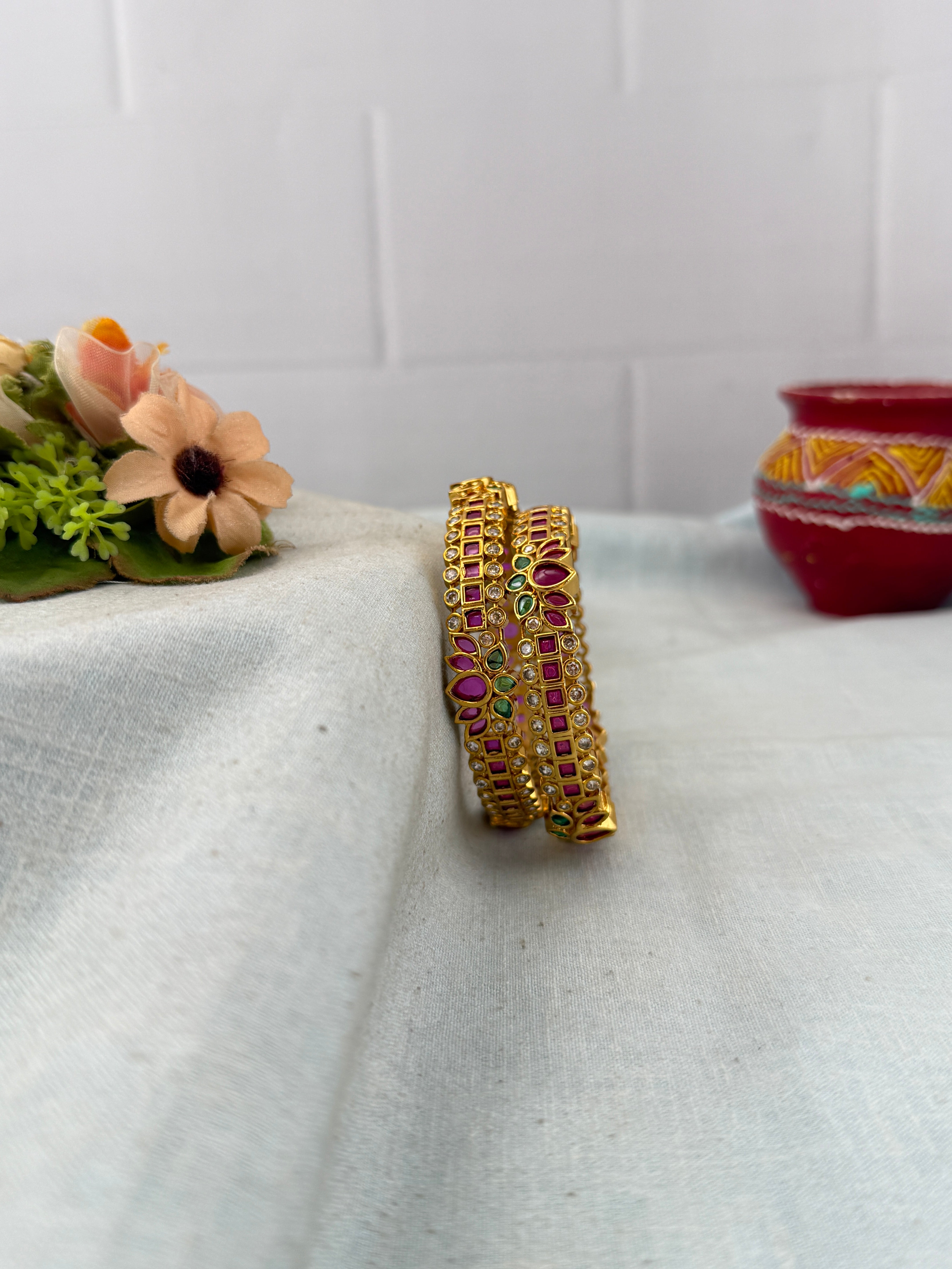 Antique temple style bridal bangles for women by Mahila