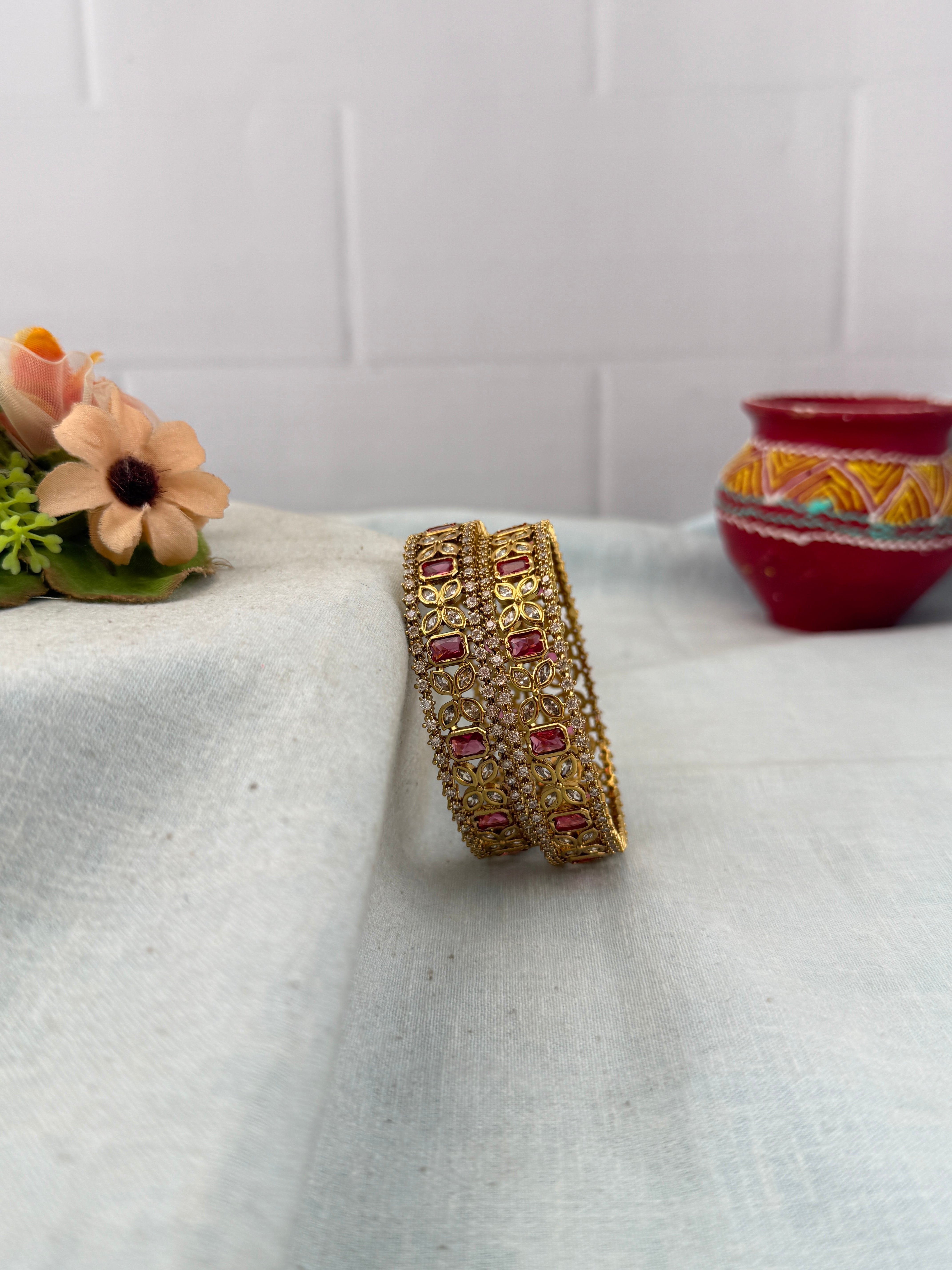 Antique temple style bridal bangles for women by Mahila