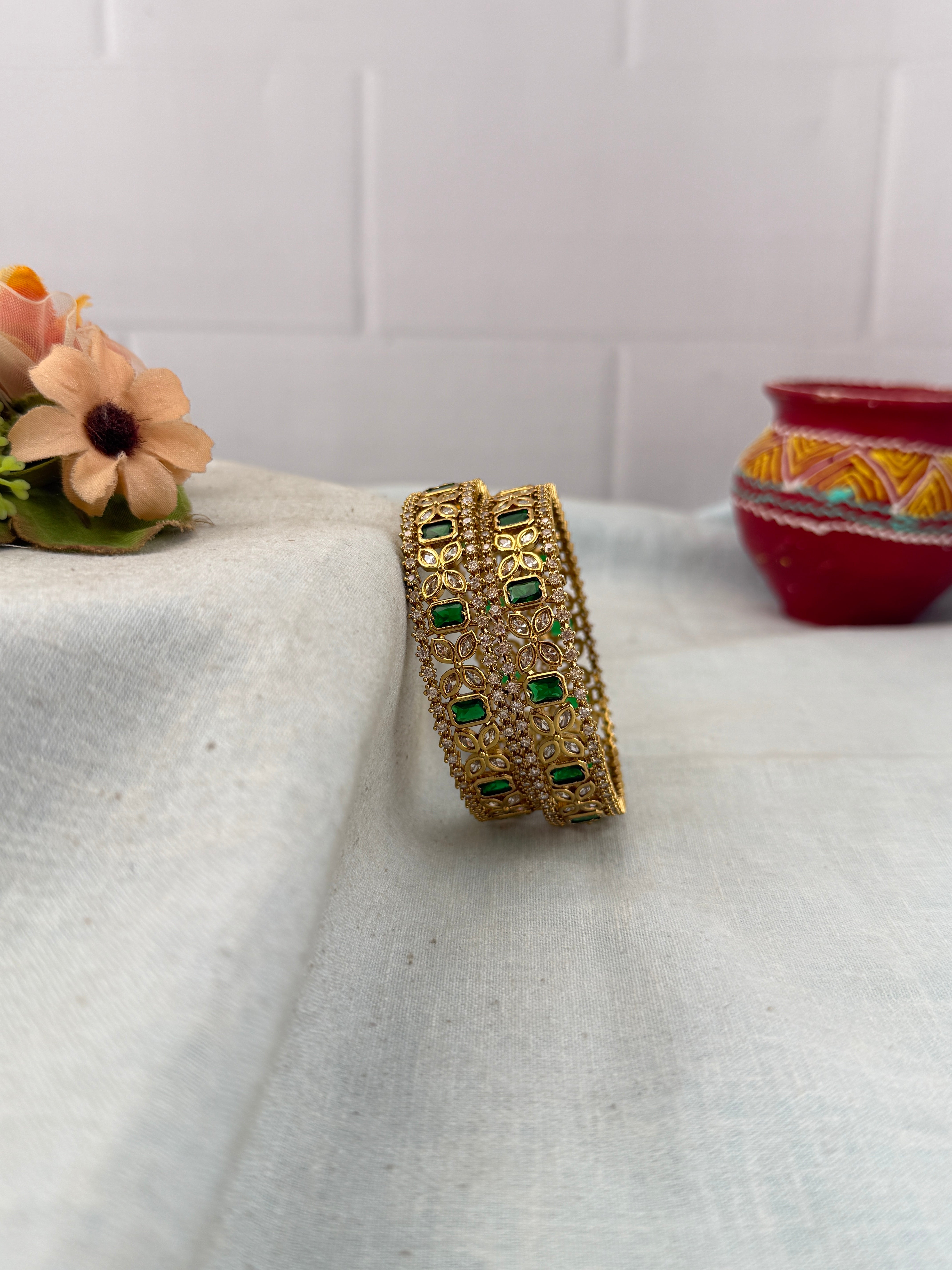 Antique temple style bridal bangles for women by Mahila
