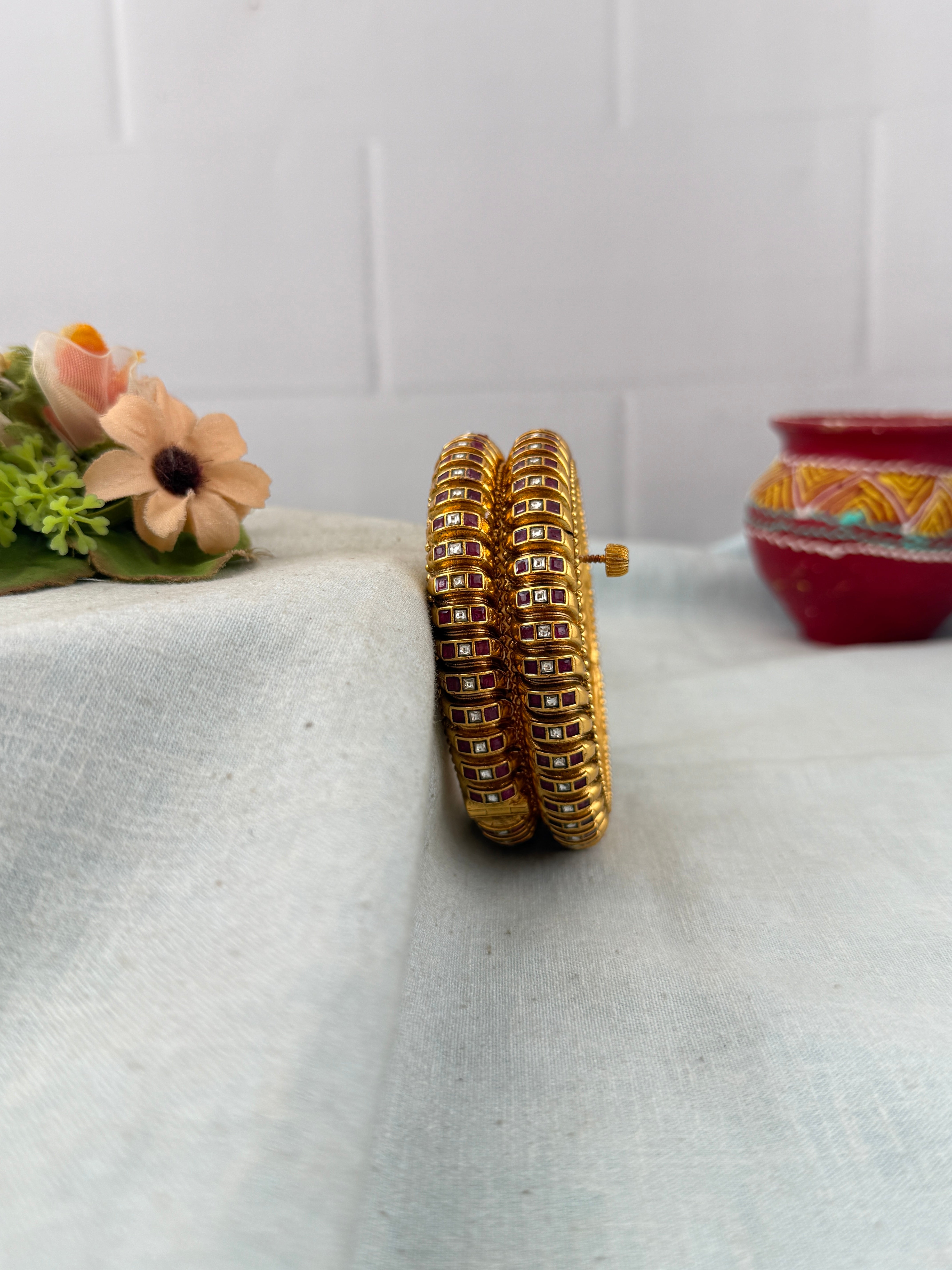 Antique temple style bridal bangles for women by Mahila