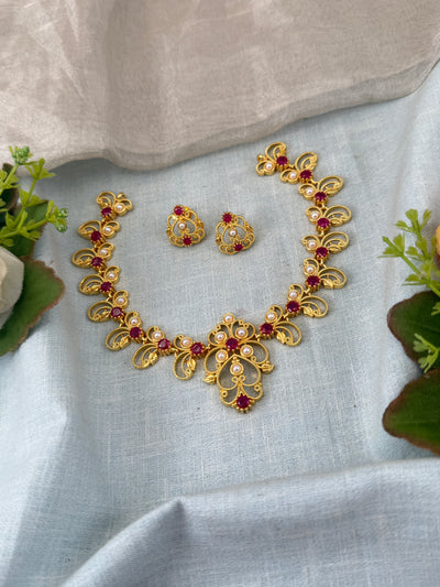 Antique Stone Necklace Set Short N0414