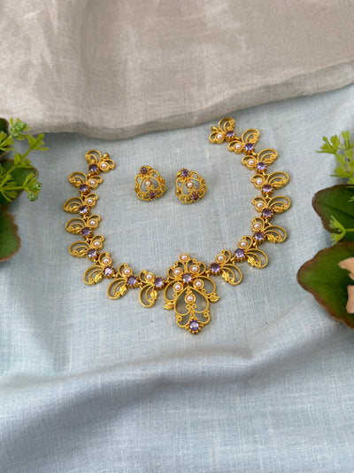 Antique Stone Necklace Set Short N0416