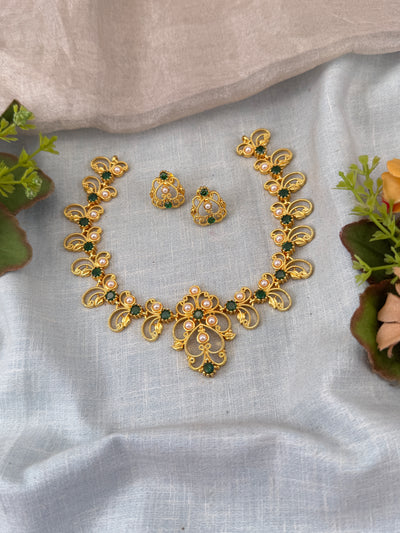Antique Stone Necklace Set Short N0415