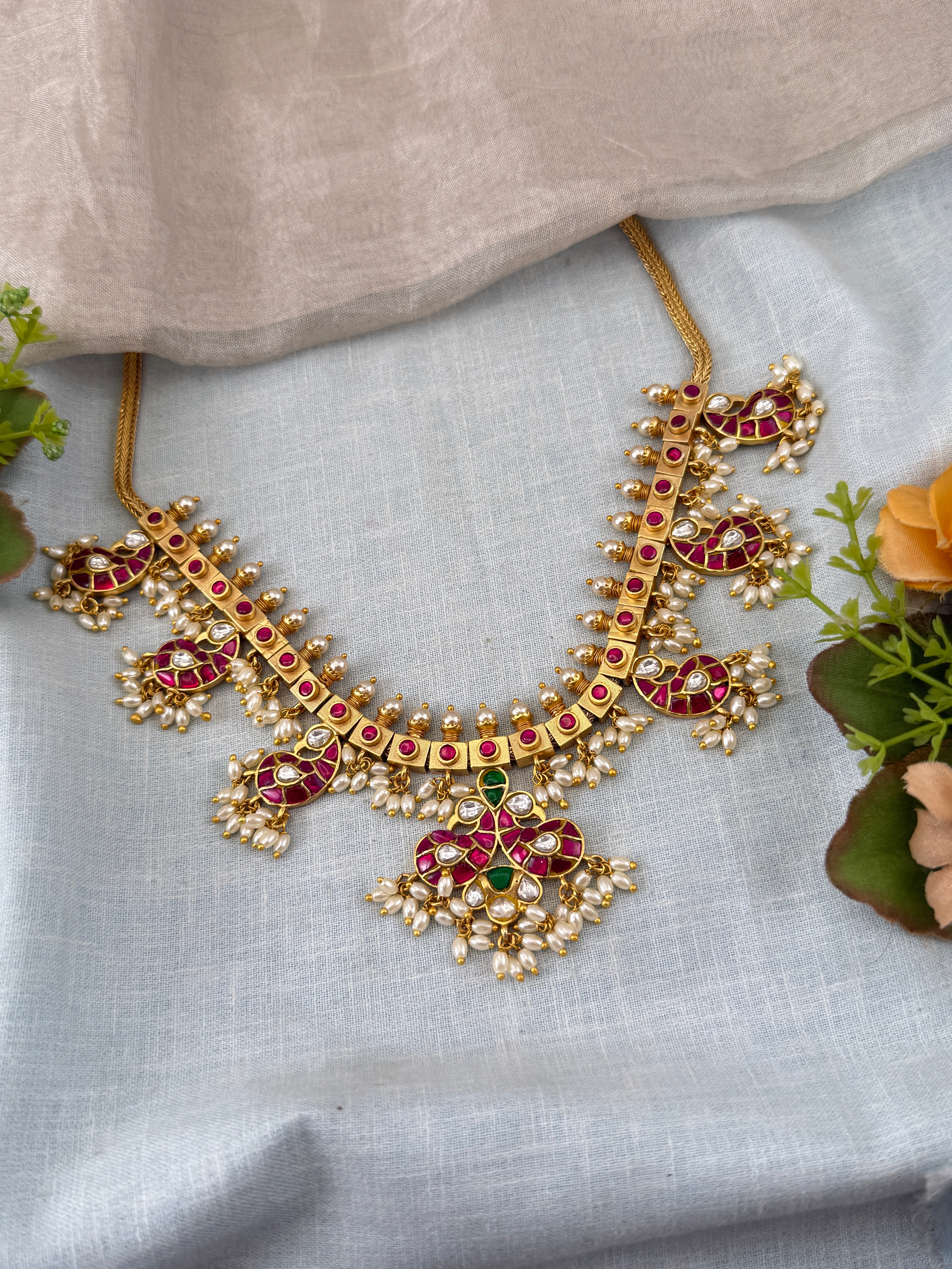 Jadau Kundan Guttapusalu Necklace Short Set N0389
