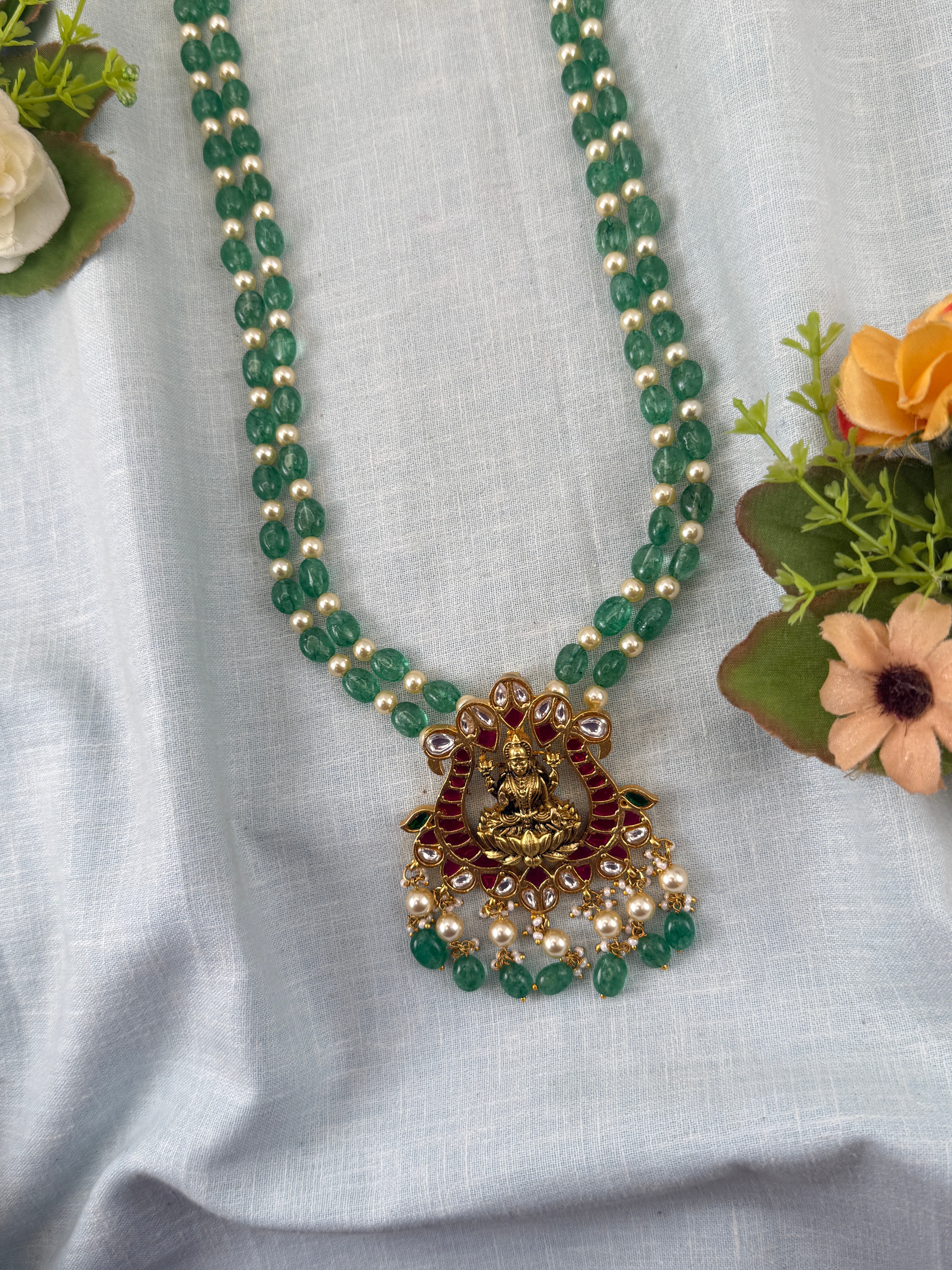 Jadau Kundan Necklace Layer Beads Long Premium Set N0380
