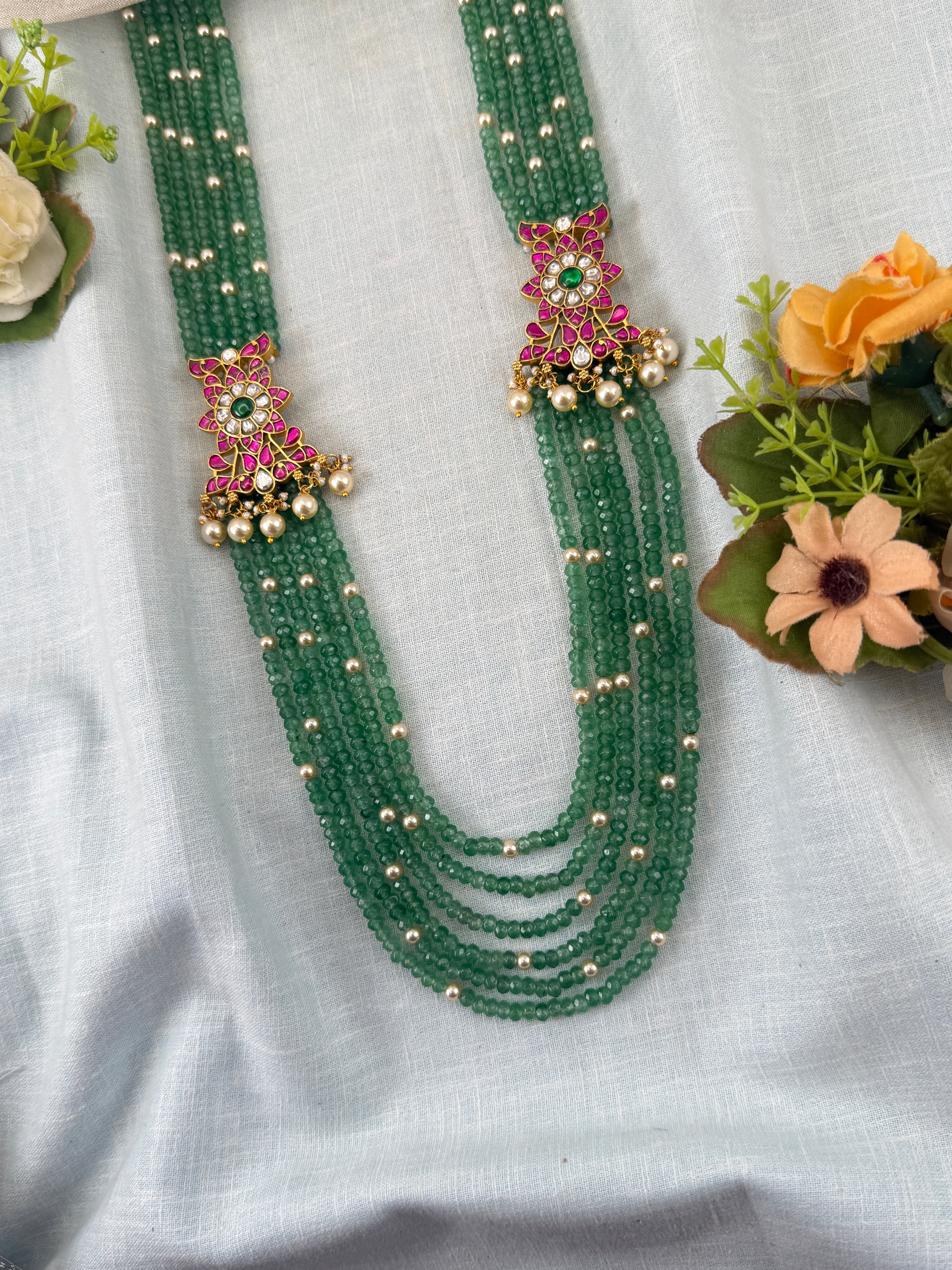 Jadau Kundan Necklace Layer Beads Long Premium Set C011
