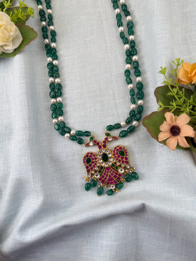 Jadau Kundan Necklace Layer Beads Long Premium Set N0381
