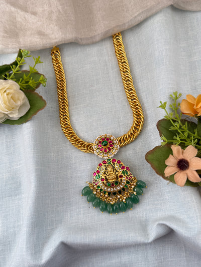 Jadau Kundan Necklace Pendant Mid Long Premium Set N0400