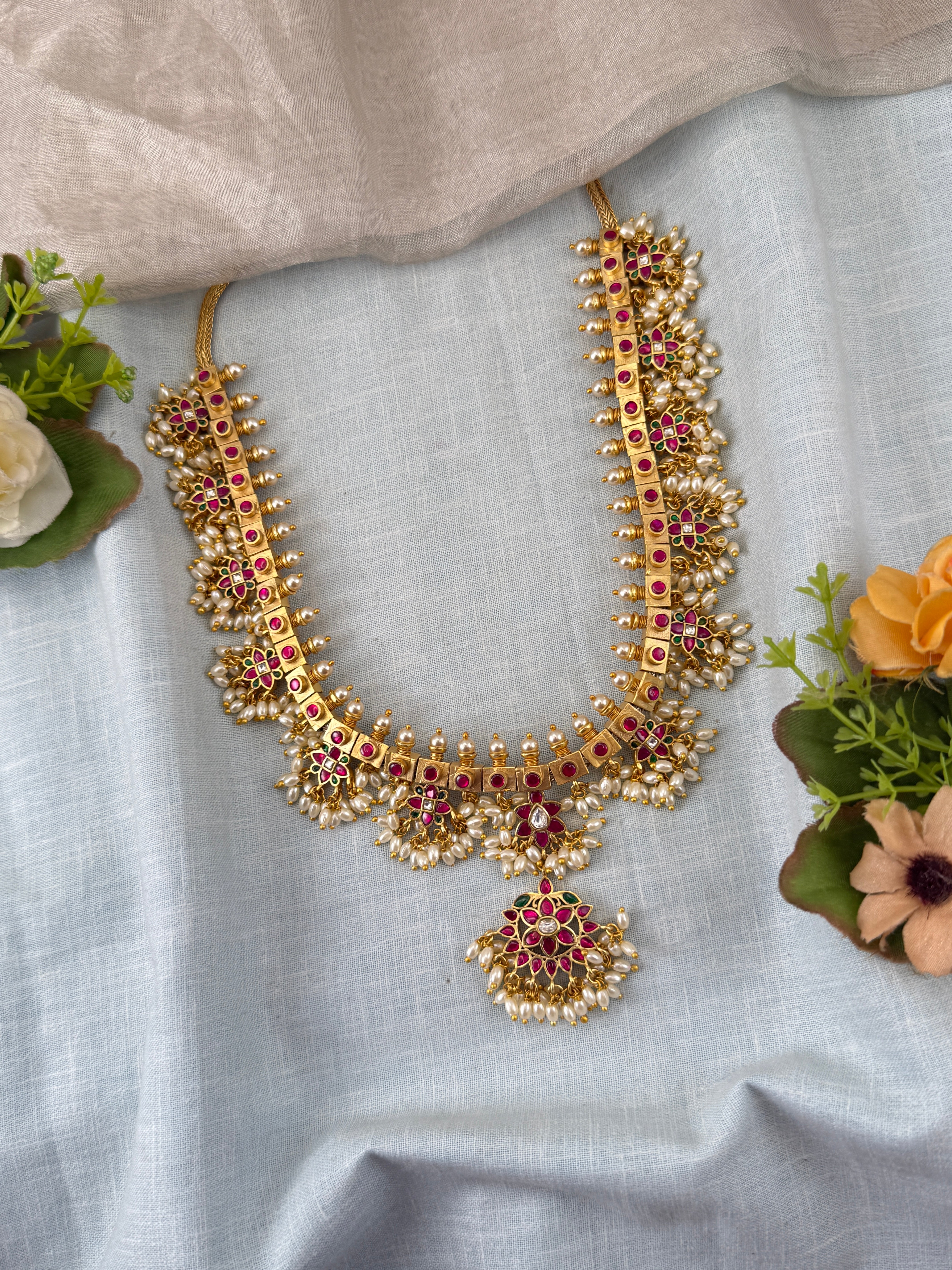 Jadau Kundan Guttapusalu Necklace Short Set N0398