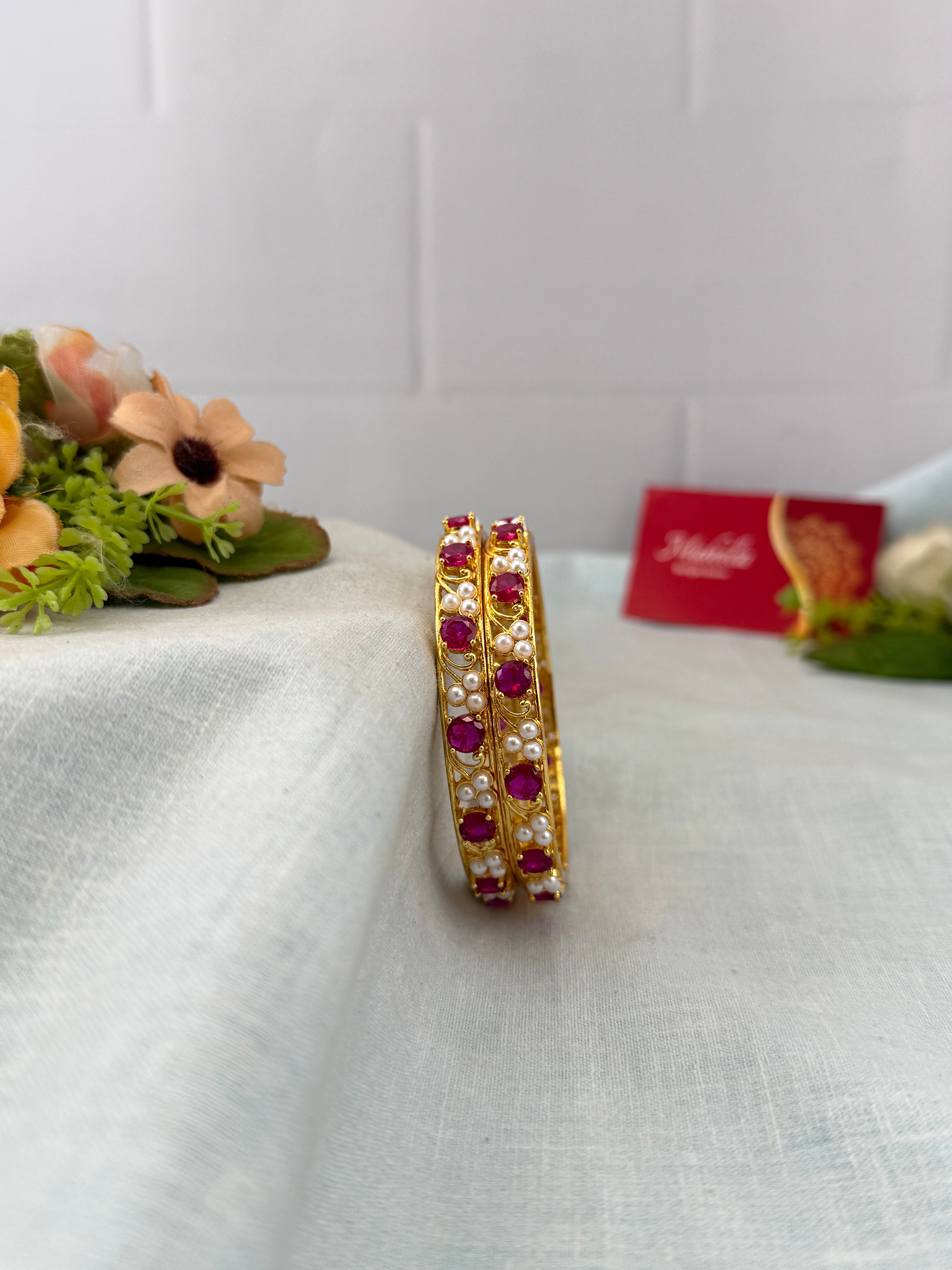 Antique temple style bridal bangles for women by Mahila