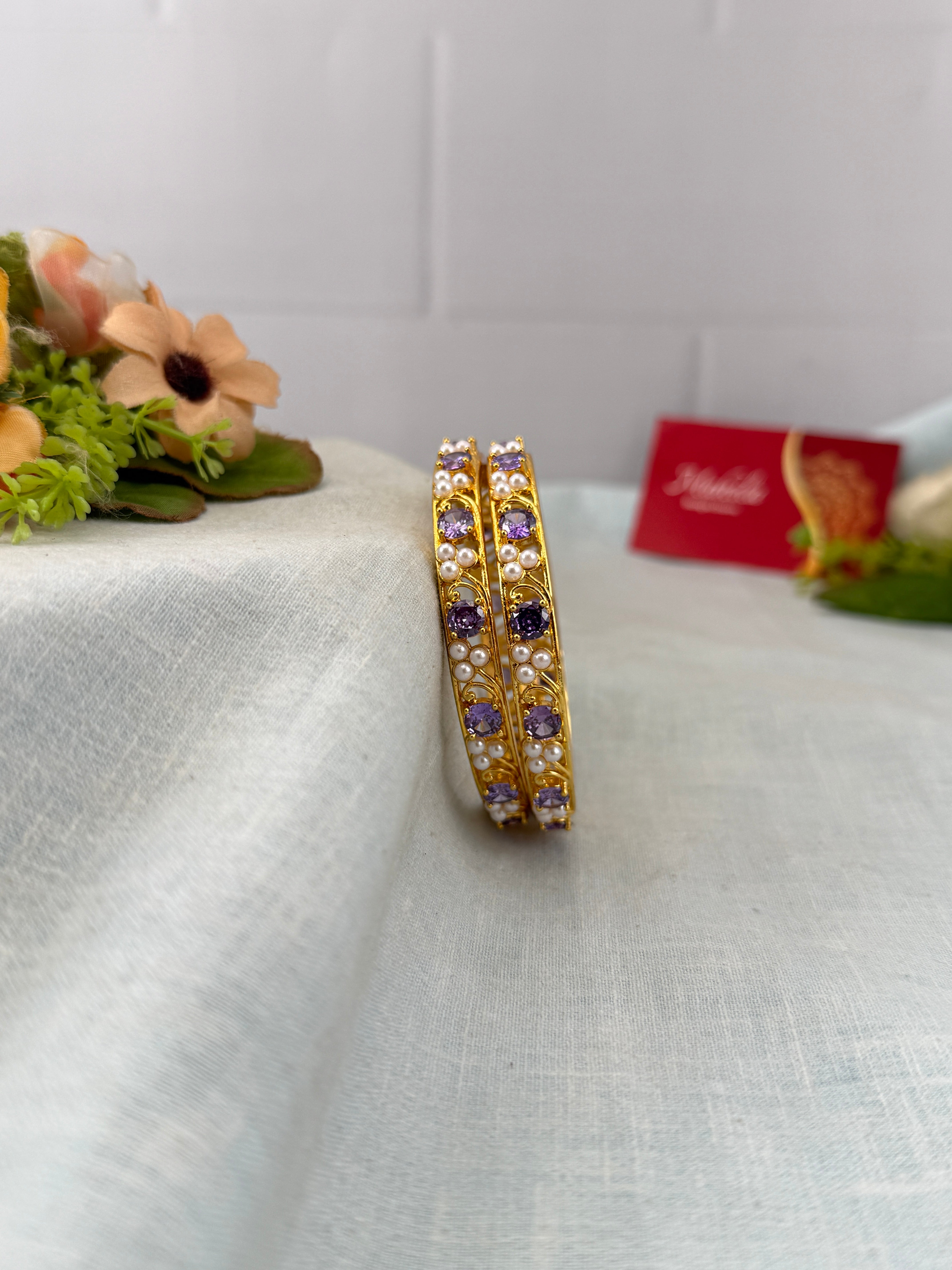 Antique temple style bridal bangles for women by Mahila