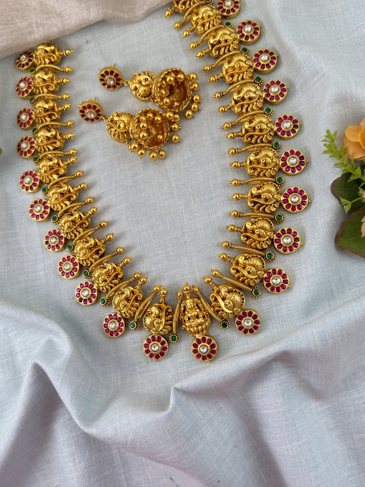 Jadau Kundan Bottumala Premium Long Necklace Set | N0410