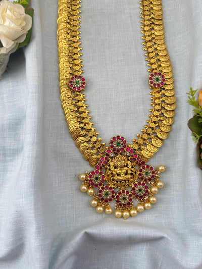 Jadau Kundan Kaasu Premium Long Necklace Set | N0407
