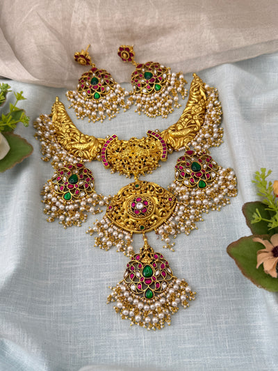 Jadau Kundan Gold Like Premium Step Necklace Set | N0405