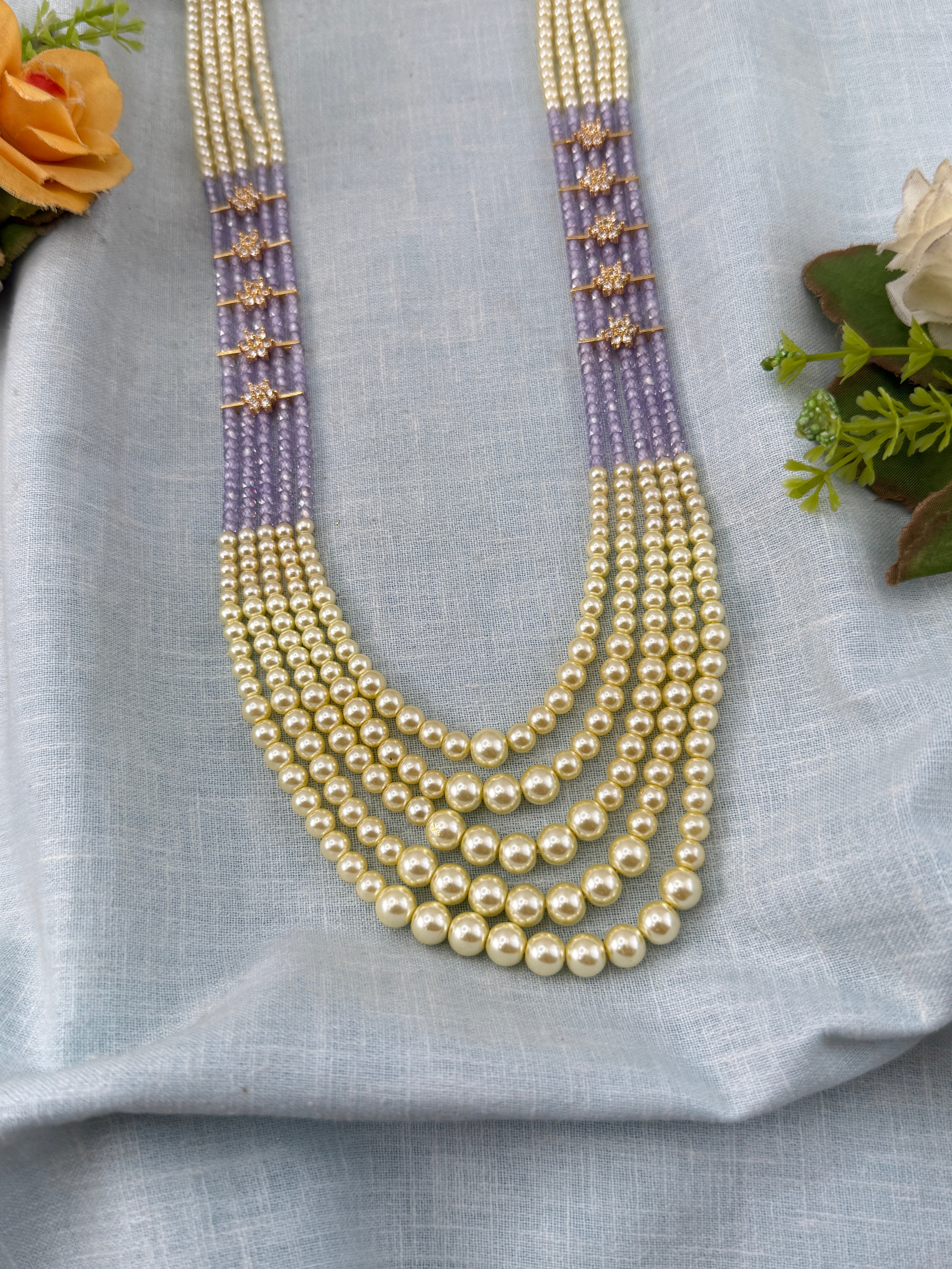 Antique Pearl Layers Long Necklace Set | N0445 B