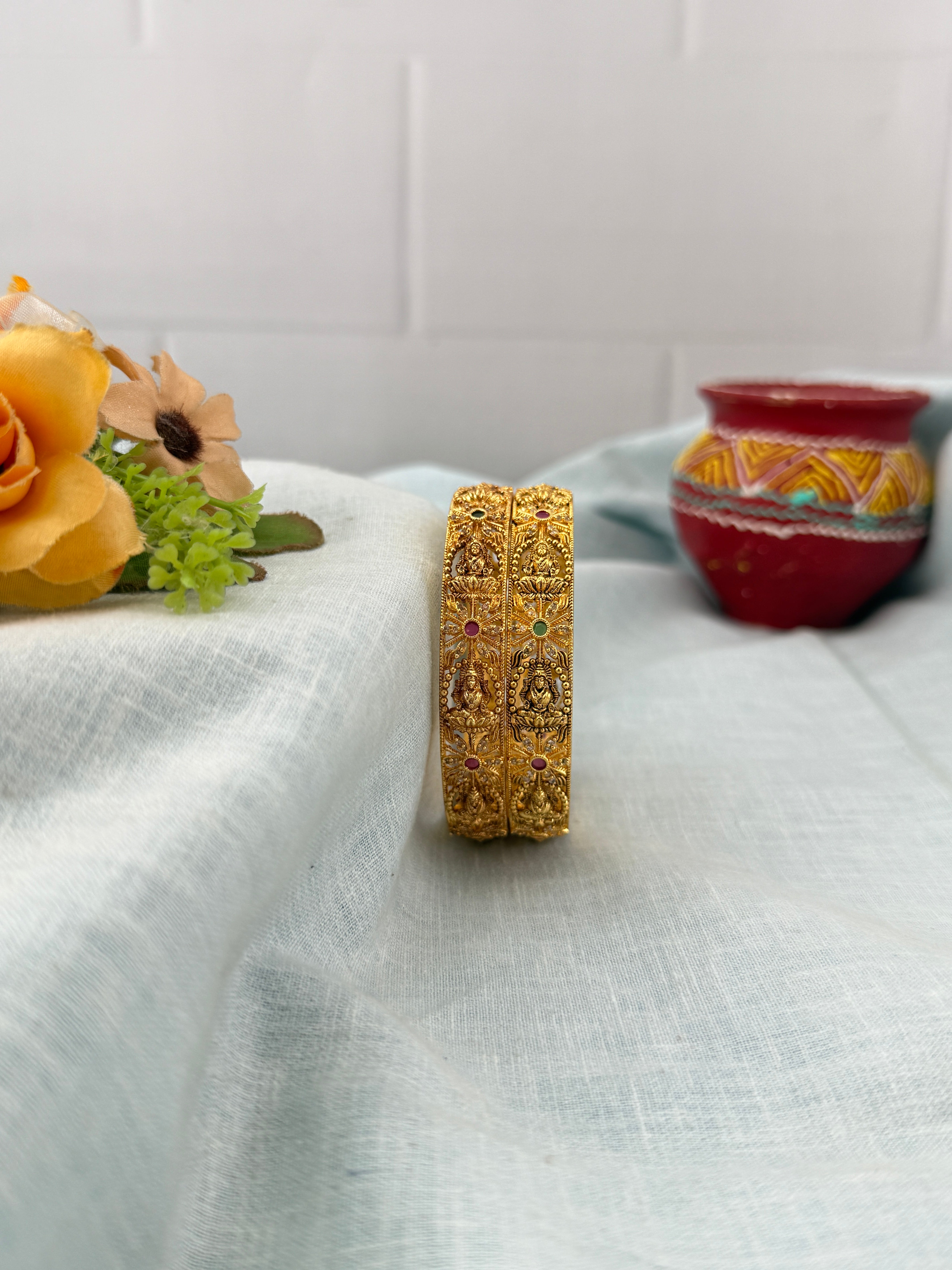 Antique temple style bridal bangles for women by Mahila