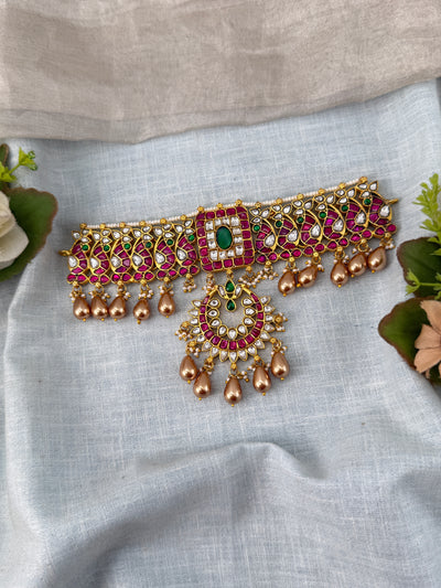 Jadau Kundan Choker Necklace Set Premium | N0459