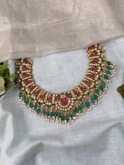 Jadau Kundan Peacock Necklace Set Premium | N0464