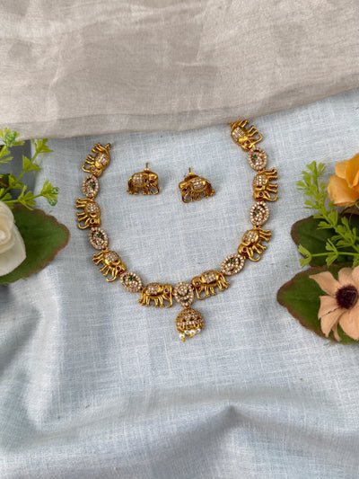 Antique Elephant Necklace Diamond Look | N0470