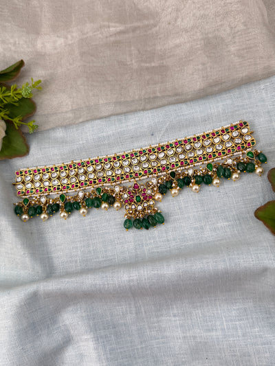 Jadau Kundan Choker Necklace Set Premium | N0462