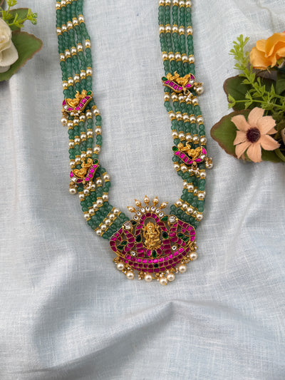 Jadau Kundan Layer Beads Long Necklace Set Premium | N0461