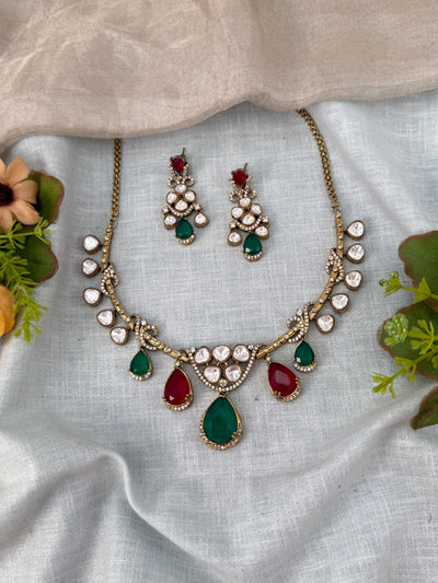 Kundan Drop Necklace Elegant Pendant Short Set | N0513