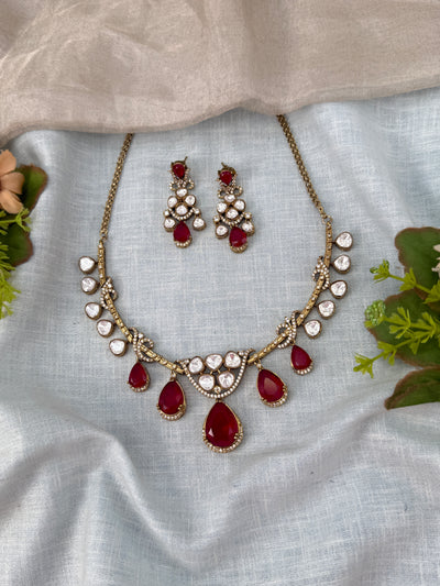 Kundan Drop Necklace Elegant Pendant Short Set | N0514