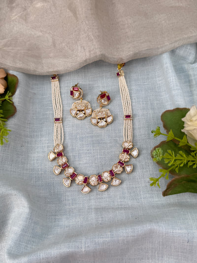 Kundan Necklace Pearl Layer Luxury Short Set | N0482