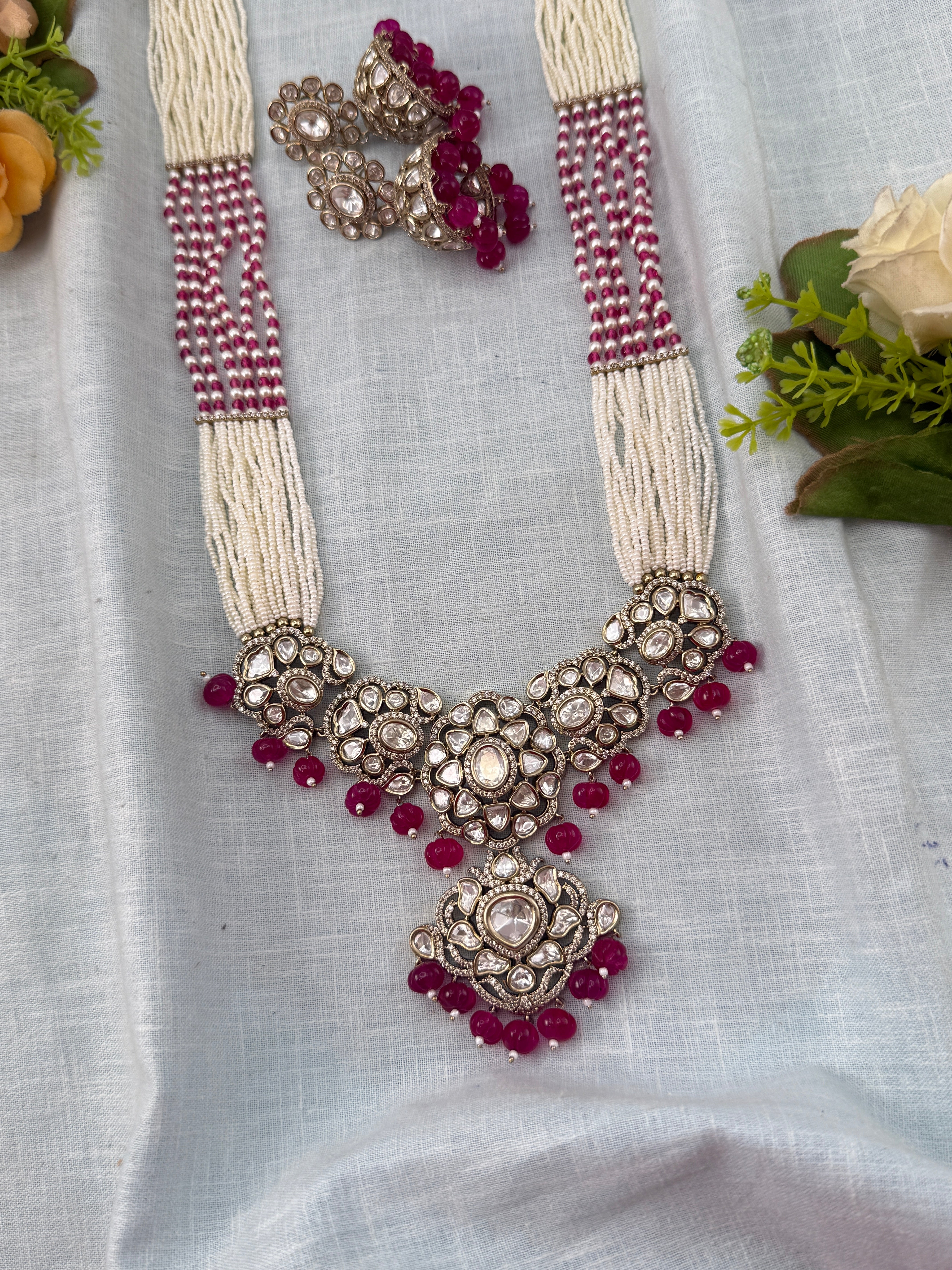 Kundan Necklace Layer Luxury Long Pendant Set | N0494