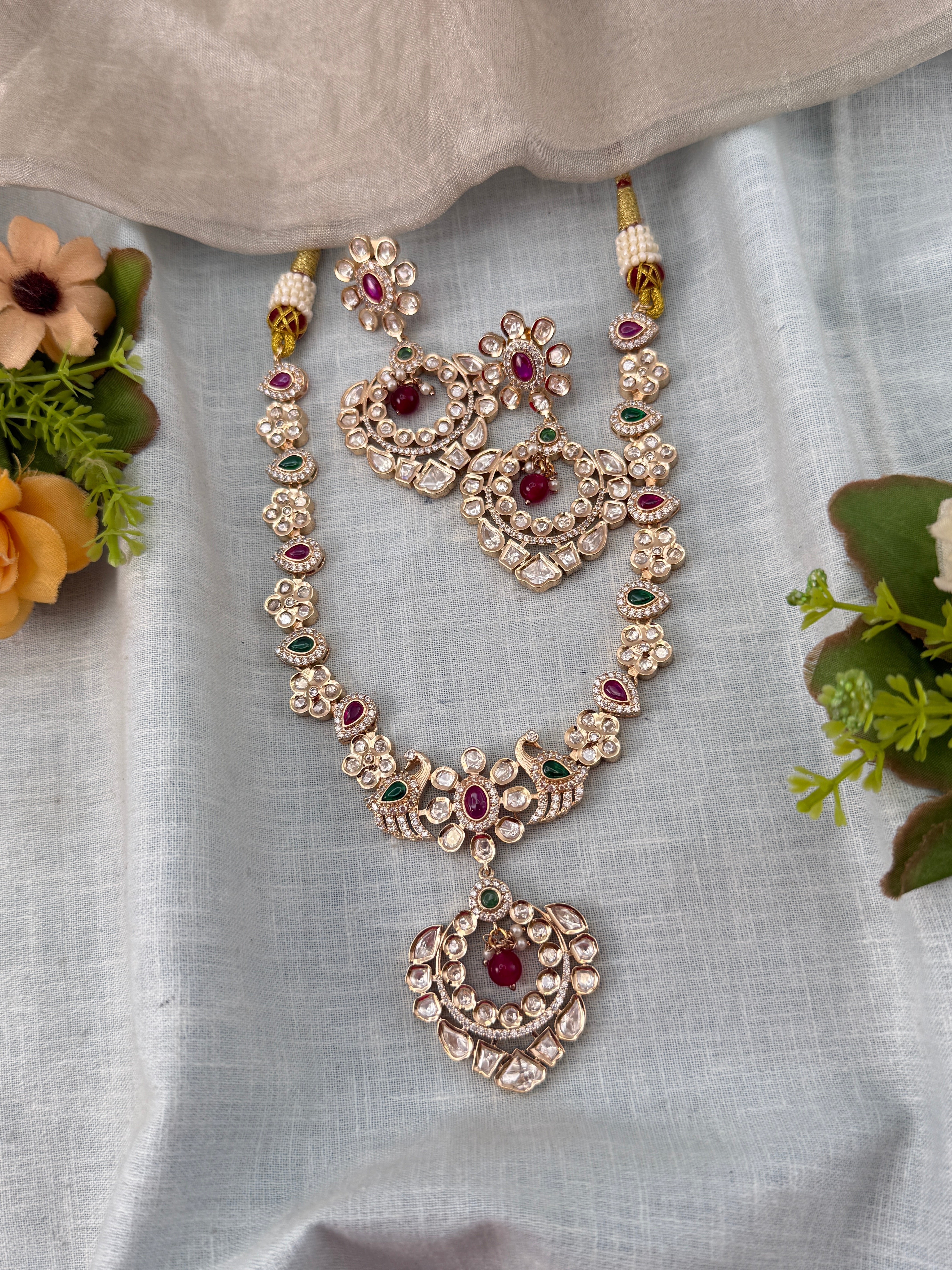 Kundan Necklace Peacock Short Pendant Set | N0500