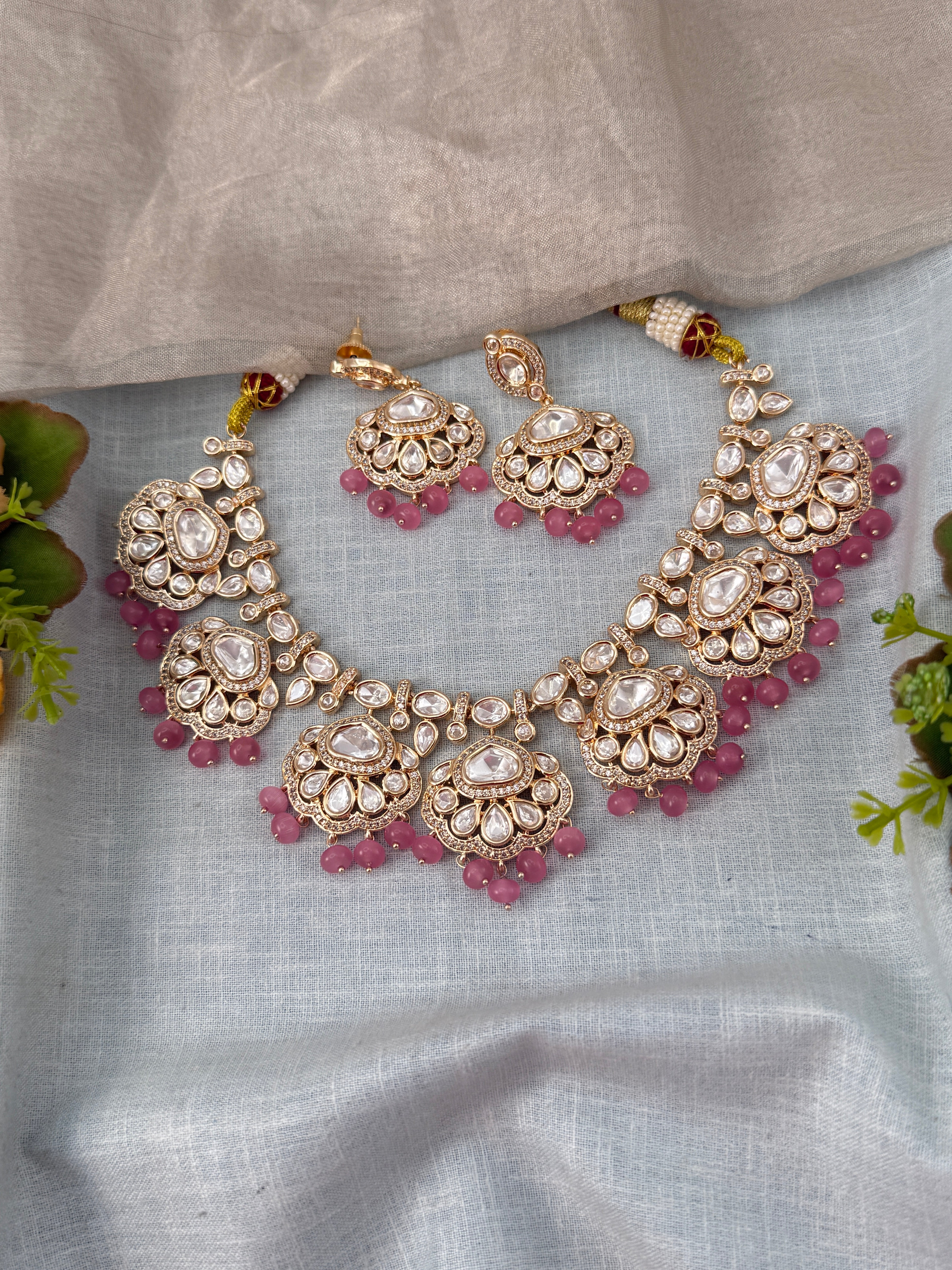 Kundan Flower Style Luxury Short Set | N0486