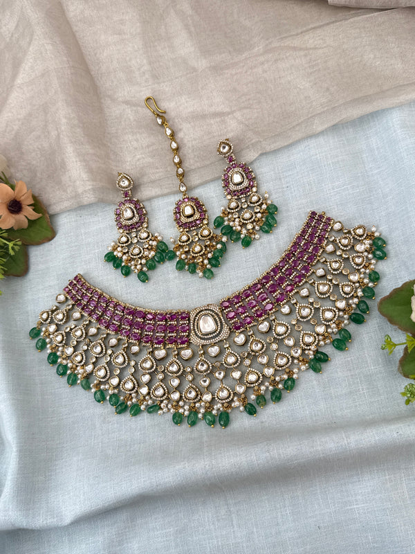 Luxurious Victorian Kundan Statement Choker Necklace Set 725