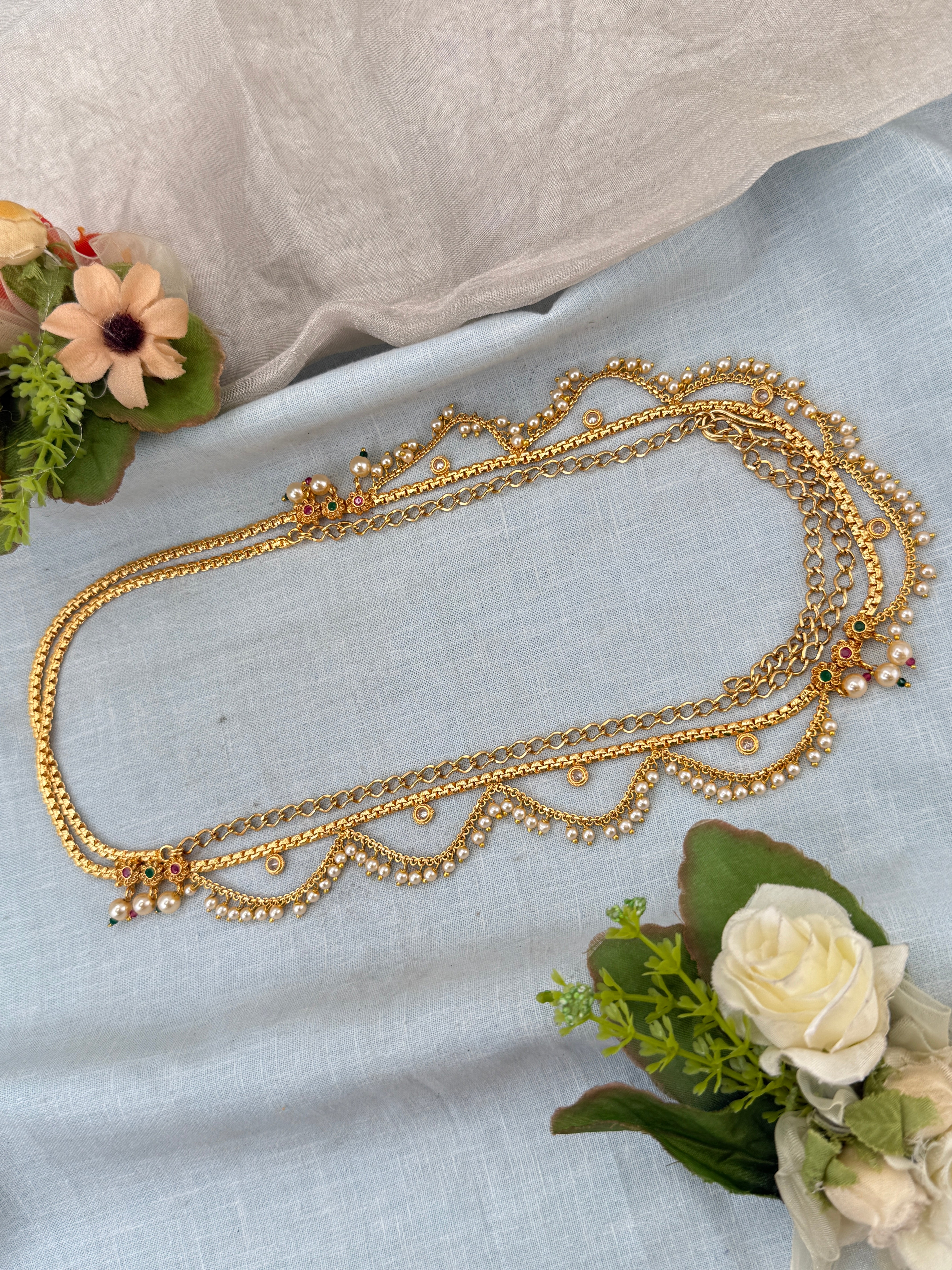vaddanam, layered kamarbandh, wedding kamarbandh, bridal vaddanam