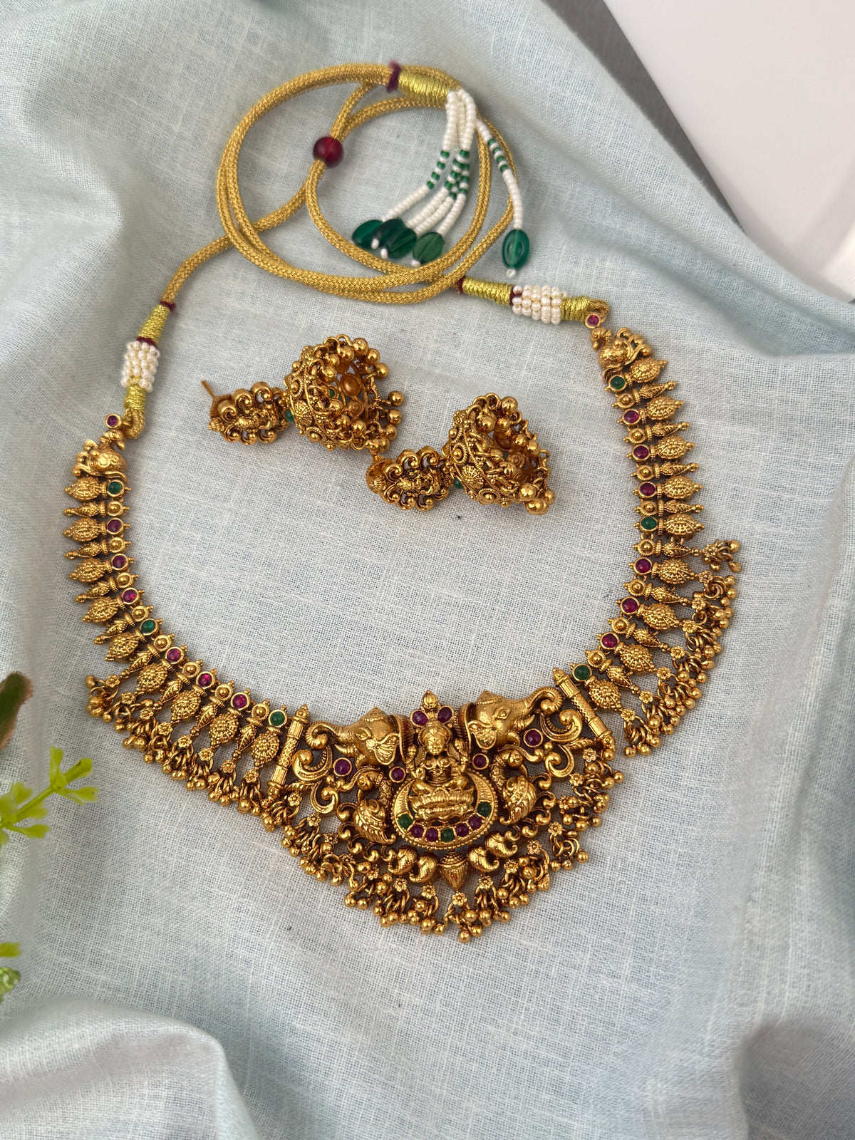 Antique Designer Gaja Lakshmi Pendant Short Necklace Set | N0566