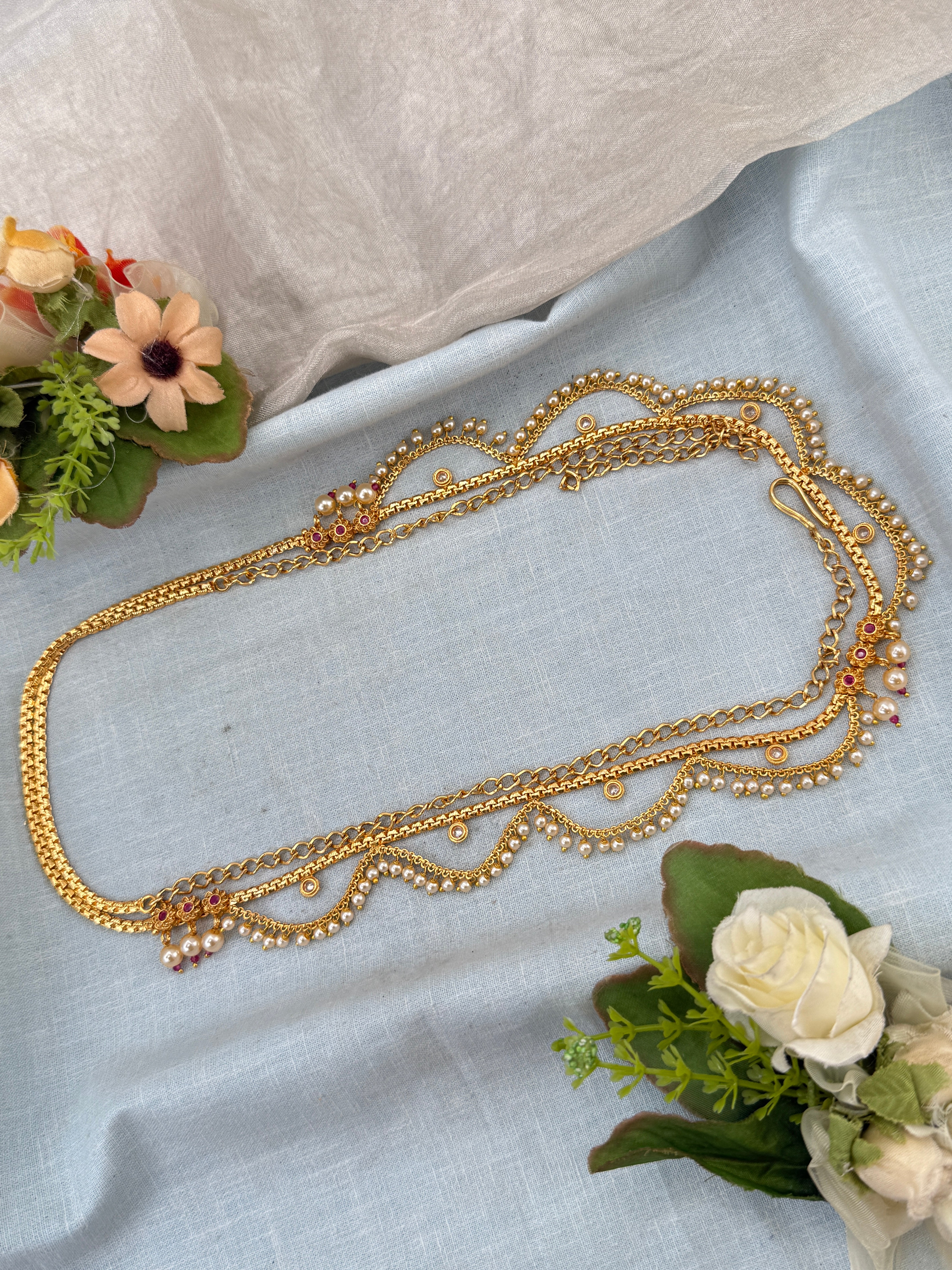 vaddanam, layered kamarbandh, wedding kamarbandh, bridal vaddanam